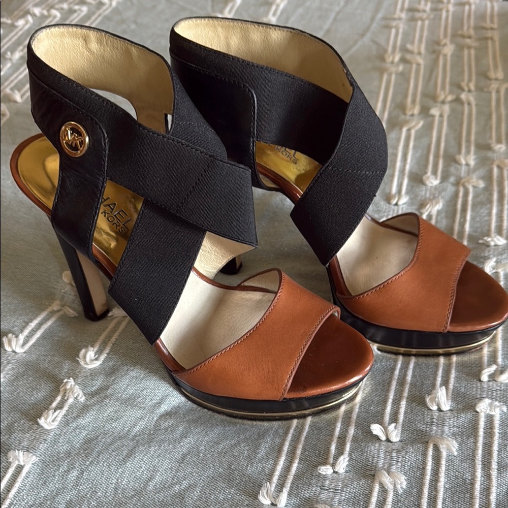 Michael Kors Black and Brown Block Heel Sandals
